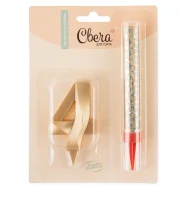 Набор, Фонтан и Свеча Цифра, 4 Грани, Золото, 10 см, 1 шт.,1774 Золотой - фото