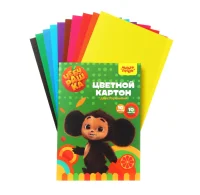 Картон цветной А4 двуст., Мульти-Пульти, 10л., 10цв., мелованный, в папке, "Чебурашка" 357408 Разноцветный - фото