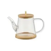 Чайник заварочный с бамбуковой крышкой и металл фильтром "Бамбук" 600 мл, 19х11,3х12,2 см 9265015 Прозрачный - фото