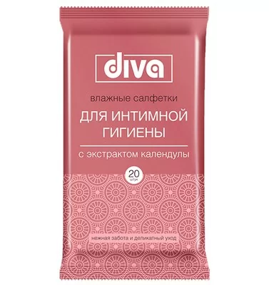 Влажные салфетки Diva №20 для интимной гигиены с экстрактом календулы  - фото