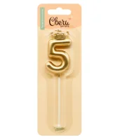 Свеча Цифра, 5 Корона, на шпажке, Золото, Металлик, 3,5*5,5 + 6,5 см, 1 шт. с держат., арт 803075 Золотой - фото