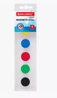 Магниты МОЩНЫЕ 20 мм (МАЛОГО ДИАМЕТРА), НАБОР 6 шт, ассорти, BRAUBERG SUPER, 237477 (6)  Разноцветный - фото