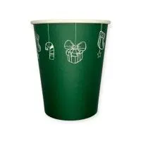 Стакан бумажный 250мл для горячего Новый Год Зеленый 50шт Зеленый - фото
