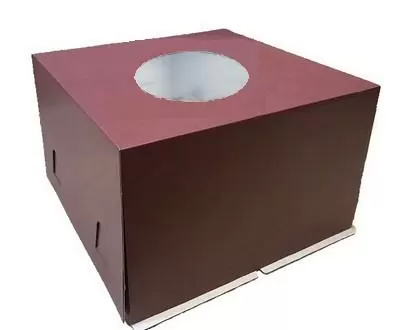 Коробка для торта с окошком 300*300*190мм гофрокартон бордо Бордо - фото