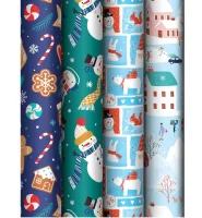 Бумага упаковочная глянцевая «Happy New Year», 70*100 см, 80г/м2, ассорти, 4 дизайна, MESHU Разноцветный - фото