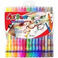 Карандаши восковые Crown "ArtStory" 16цв., выкручивающийся стержень, ПВХ, европодвес ТР-1600  - фото