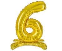Шар фольга Falali (32''/81 см) Цифра, 6 на подставке, Золото, 1 шт. в уп.(надув воздухом) Золотой - фото