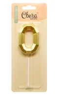 Свеча Цифра, 0 Объемные грани, на шпажке, Золото, Металлик, 4,5*7 + 7 см, 1 шт. с держат., 803060  - фото