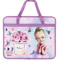 Папка детская с ручками А4 пласт. с рисунком на молнии, Цветочные мотивы, арт. 41968 Разноцветный - фото