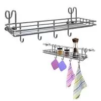 Полка для специй с 4 крючками навесная на рейлинг 25x9,5x10 см AN52-136  - фото