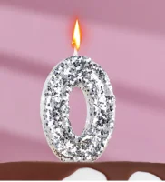 Свеча в торт «Блестки», цифра "0", серебро, 6.5х4 5572704 Серебро - фото