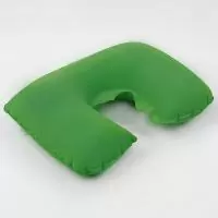 Подушка для шеи дорожная надувная 38*24см, цвет зелёный Зеленый - фото