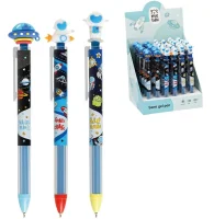 Ручка шариковая автоматическая MESHU "Space Aliens" синяя, 0,5мм, грип, корпус ассорти, с топпером, арт. 315685 Микс - фото