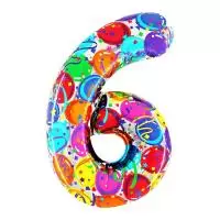 Шар фольгированный 40" «Цифра 6», яркие шары, арт. 9600502 Разноцветный - фото