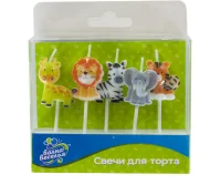 Набор свечей Фигура, Животные джунглей, 5 см, 5 шт. с держат.  - фото