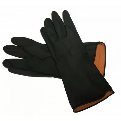 Перчатки резиновые черно-оранжевые гладкие Q611BO-14  - фото