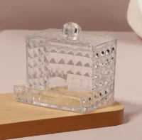 Органайзер для ватных палочек, с крышкой, 8,8 × 7,5 × 8 см, в картонной коробке, цвет прозрачный Прозрачный - фото