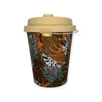 Комплект: Стакан бумажный 250мл для горячего Тропики + Крышка D-80мм Крафт, 5шт  - фото