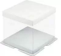 Коробка под торт ПРЕМИУМ прозрачная 300*300*280мм белая Белый - фото