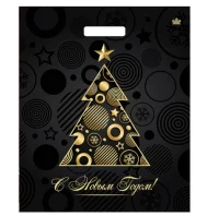Сумка-пакет 38*47 "НОВЫЙ ГОД" прорубная ручка ламинированная 1/50 Черный - фото