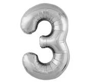 Шар фольга Agura (40''/102 см) Цифра, 3 Slim, Серебро, 1 шт. в уп. (4) Серебро - фото