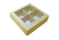 Коробка для конфет 4шт с вклеенным окном 120*120*30 мм (крафт), 1 шт, 051081 (50) Коричневый - фото