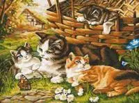 Живопись по номерам 30x40см "Котята на прогулке"  - фото