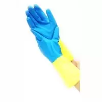 Перчатки резиновые желто-синие "M"  - фото