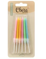 Свечи Светлый микс, Ассорти, Макарунс, 0,4*7 см, 6 шт. с держат.  - фото