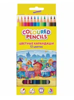 Карандаши цветные "ДОМИКИ", 12 цв, пласт, класс, грифель мягк 3мм, 181836 (12) ЮНЛАНДИЯ Разноцветный - фото