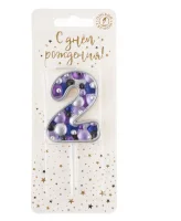 Свеча Цифра, 2 Пузырьки, на шпажке, Сиреневый, Металлик, 4*5,5 + 4 см, 1 шт. с держат., арт 5582 Сиреневый - фото