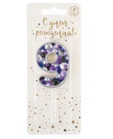 Свеча Цифра, 9 Пузырьки, на шпажке, Сиреневый, Металлик, 4*5,5 + 4 см, 1 шт. с держат., арт 5589 Сиреневый - фото