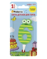 Свеча детская для торта, цифра 6, 1 шт. в упаковке, PATERRA, 401-527 (24) Салатовый - фото
