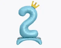 Шар фольга Falali (32''/81 см) Цифра, 2 Золотая корона, на подставке, Голубой, 1 шт.в уп.(надув воздухом) Голубой - фото