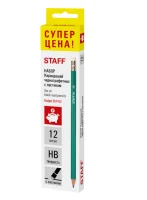 Карандаши чернографитные HB, НАБОР 12 штук STAFF Budget BLP-02, с ластиком, 181923  - фото