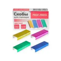 Скобы для степлера № 10 цветные (СС-3142) 1000 шт. в карт.кор., кратно 10 (20) Prof-Press Разноцветный - фото