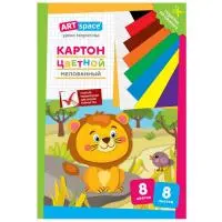 Картон цветной А4, ArtSpace, 8 цветов, мелованный, "Львенок", "Тигренок", 8л  - фото