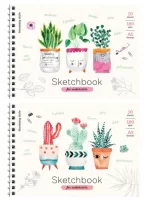 Скетчбук-блокнот для акварели 20л., А5 ArtSpace "Cute plants", на гребне, 180г/м2 288649 Белый - фото