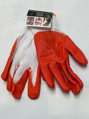 Перчатки К хлопчатобумажные обливные рифленые красные (90-115гр.) TF-S201, 12 пар  - фото