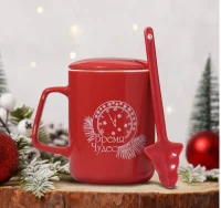 Кружка с ложкой и крышкой "Время чудес", 400 мл 9687149 Красный - фото