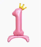 Шар фольга Falali (32''/81 см) Цифра, 1 Золотая корона,на подставке, Розовый, 1 шт.в уп.(надув воздухом) Розовый - фото
