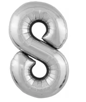 Шар фольгированный Agura (40"/102см) Цифра 8, Slim, Серебро, 1 шт. в уп.(4) Серебро - фото