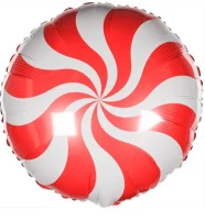 Шар (9''/23 см) Мини-круг, Леденец, Красный, 1 шт.  - фото