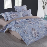 Комплект постельного белья "KARTEKS" сатин цветной с кружевом SP-030 евро Голубой - фото
