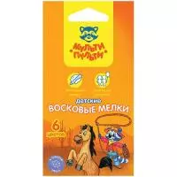 Мелки восковые, 6 цветов.,Мульти-Пульти "Енот на острове Пасхи",  круглые  - фото