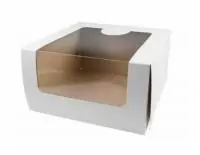 Коробка картонная белая с окном с крышкой для торта 180*180*100  - фото
