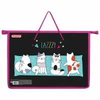Папка на молнии с ручками "Lazy cat" ПИФАГОР, А4, 1 отделение, пластик, ручки-шнурок  - фото