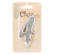 Свеча Цифра, 4 Овал, Серебро, Металлик, 7 см, 1 шт., арт 1560 Серебро - фото