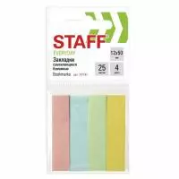 Закладки клейкие STAFF ПАСТЕЛЬНЫЕ бумажные, 12х50мм, 4 цвета х 25 листов, европодвес Разноцветный - фото