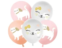Шар латекс 512 (12''/30 см) Кошечка с бантом, Ассорти, пастель, 1 ст, 25 шт (1)., Воздушные шары Микс - фото